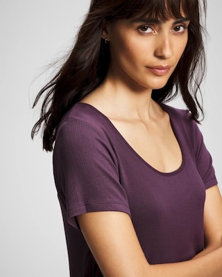 Lightweight Rib Knit Short Sleeve Pajama Tee click to view larger image.