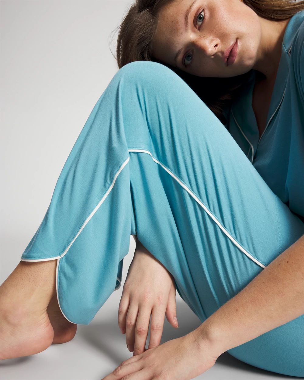 Solid Piped Crop Pajama Pant click to view larger image.