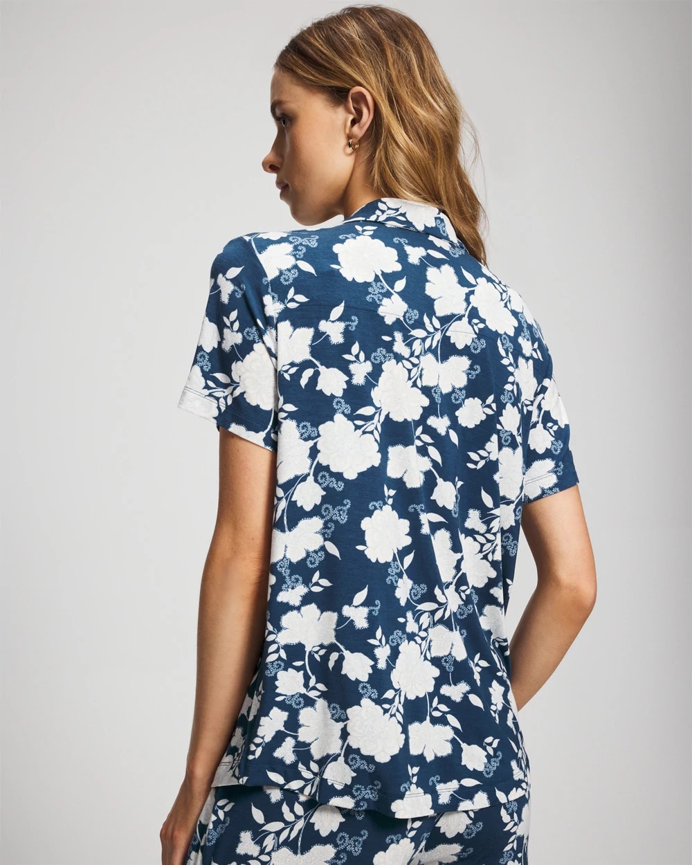 Short Sleeve Notch Collar Pajama Top