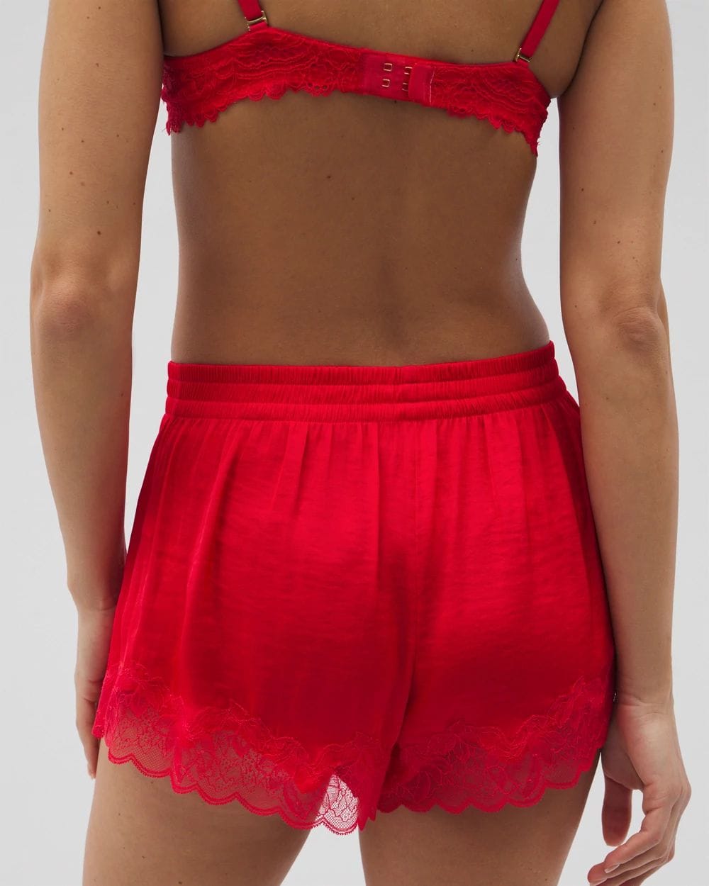 Crinkle Satin Lace Trim Pajama Shorts