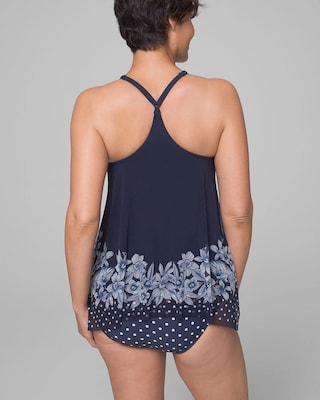 Tropical Spot Current Mesh Layer Tankini Swim Top