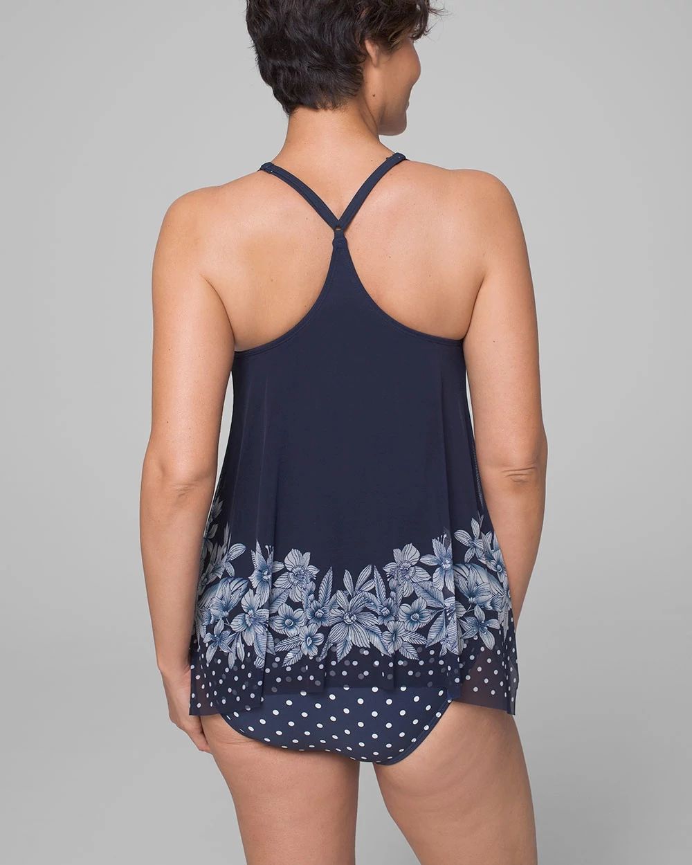 Tropical Spot Current Mesh Layer Tankini Swim Top