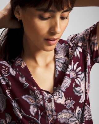 Piped Short Sleeve Notch Collar Pajama Top click to view larger image.