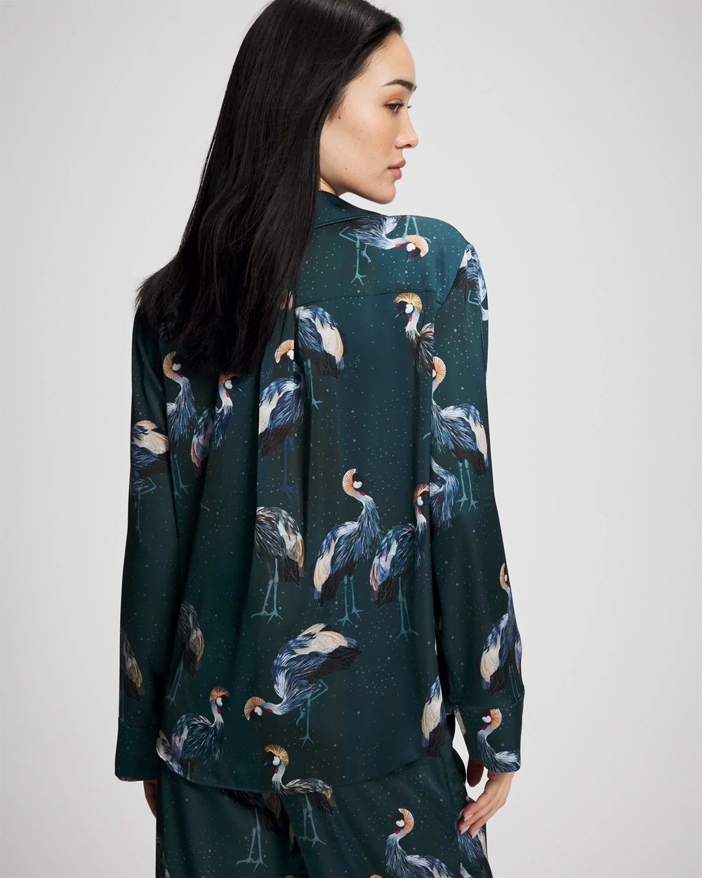 Satin Long Sleeve Notch Collar Pajama Top