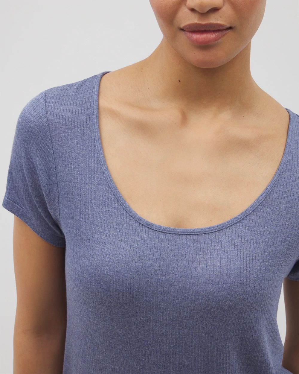 Lightweight Rib Knit Short Sleeve Pajama Tee