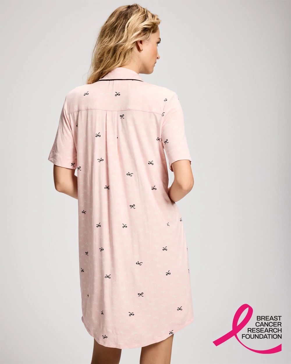 Cool Nights x BCRF Printed Short-Sleeve Notch Collar Sleepshirt click to view larger image.