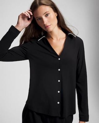 Long-Sleeve Notch Collar Pajama Top