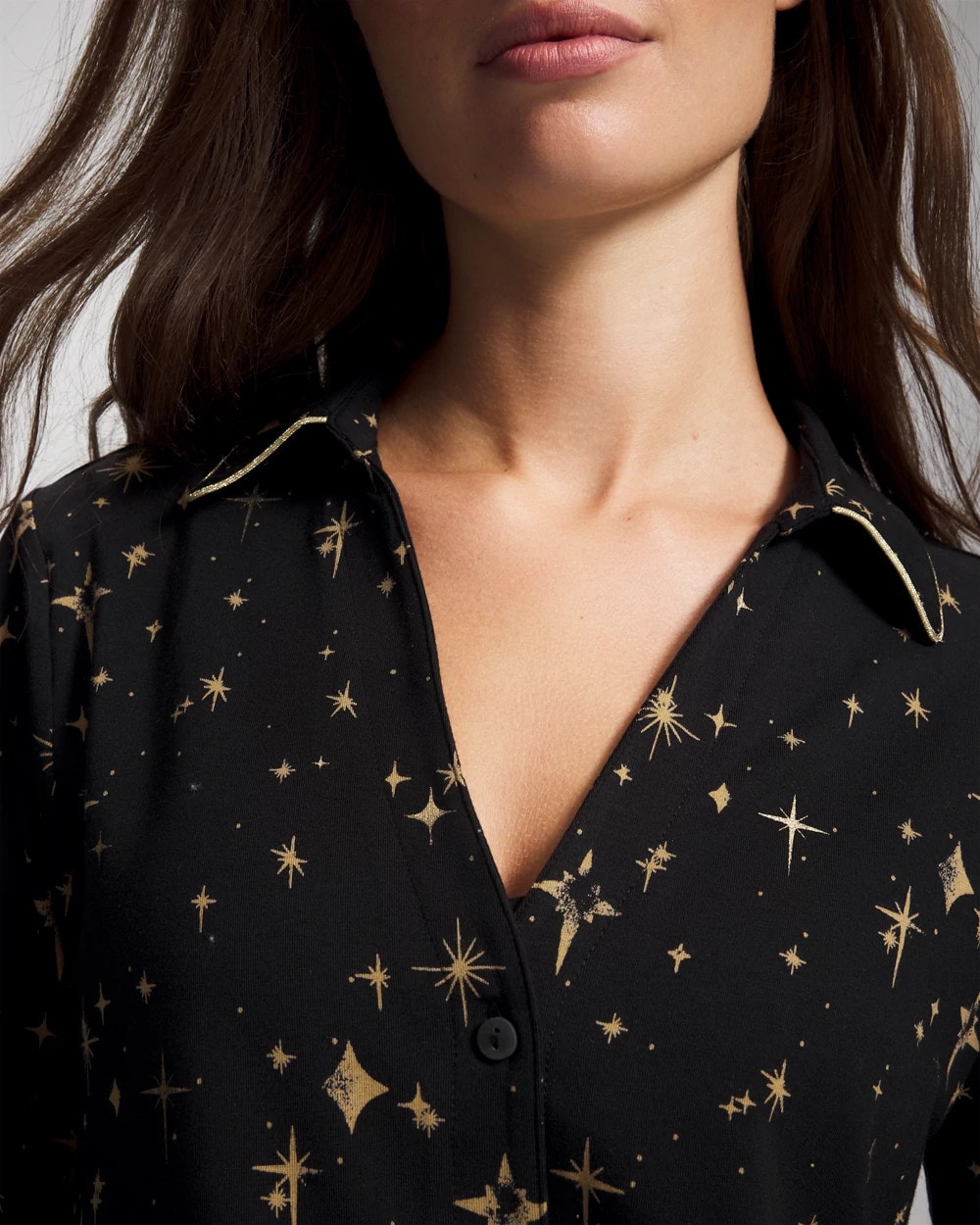 Long-Sleeve Notch Collar Pajama Top