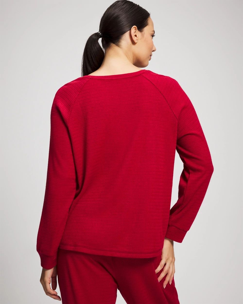 Cozy Waffle Long Sleeve V-Neck Pajama Top click to view larger image.