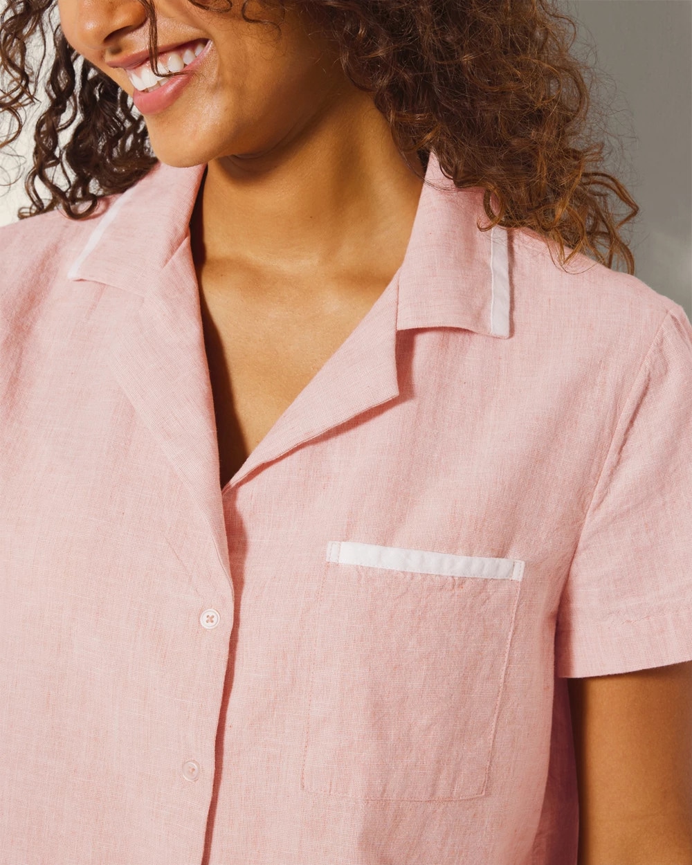 Short-Sleeve Notch Collar Pajama Top