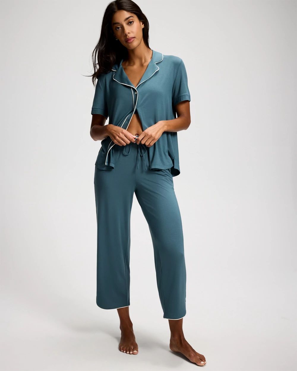 Cool Nights Solid Piped Crop Pajama Pant