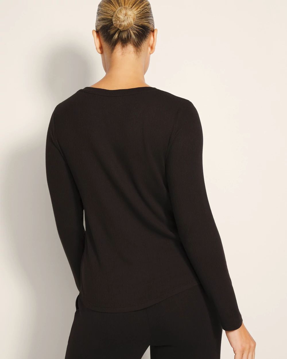 Lightweight Rib Knit Long-Sleeve Pajama Henley