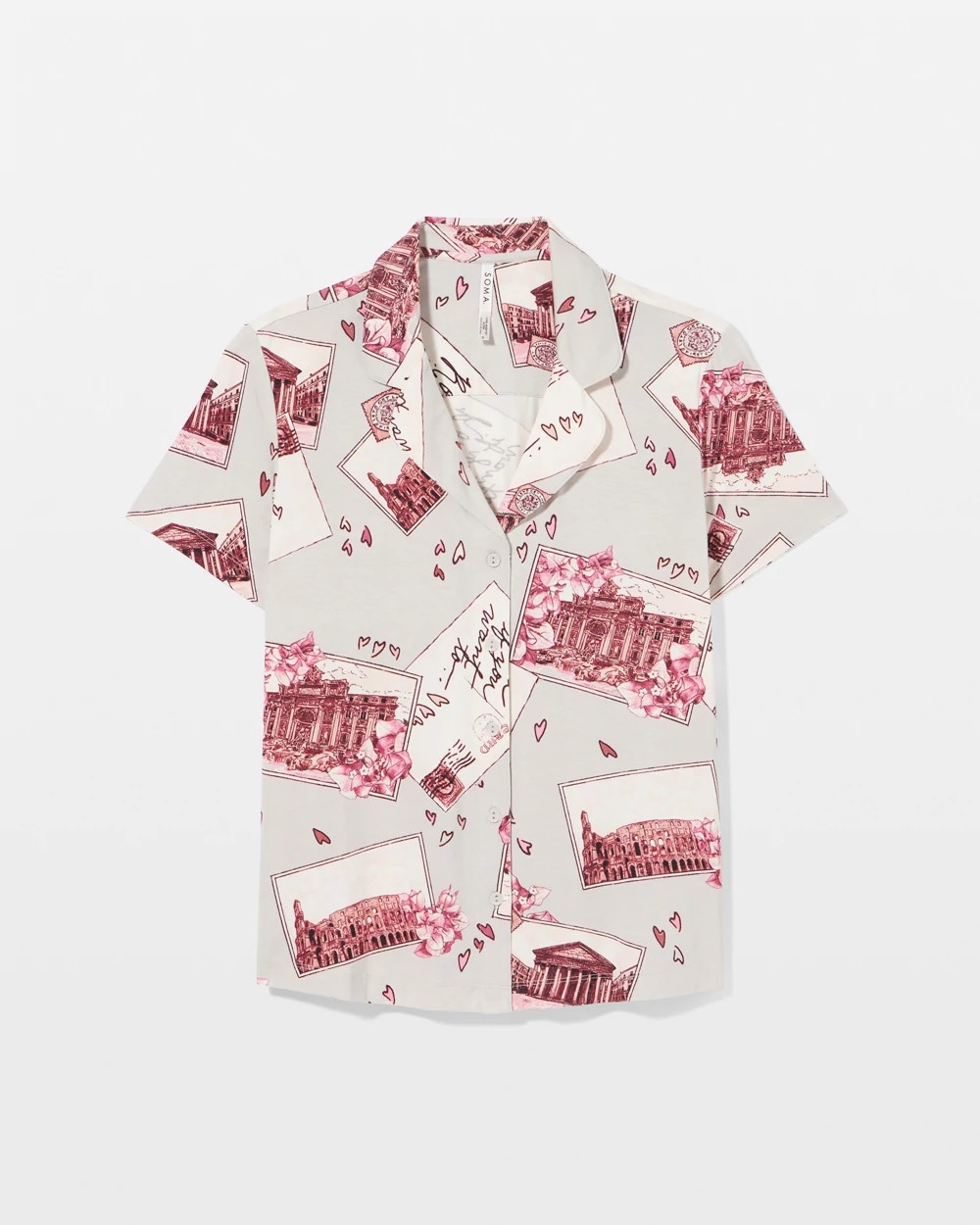 Short Sleeve Notch Collar Pajama Top