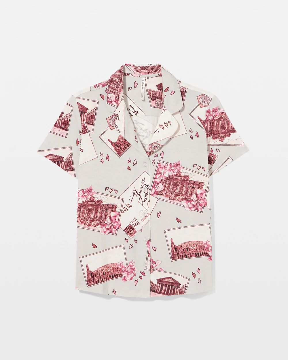 Cool Nights Short Sleeve Notch Collar Pajama Top