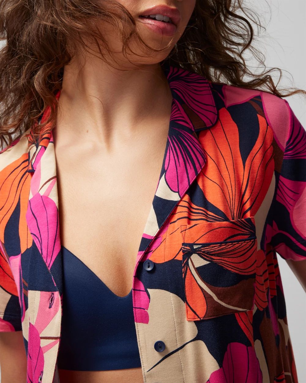 Short-Sleeve Notch Collar Pajama Top click to view larger image.