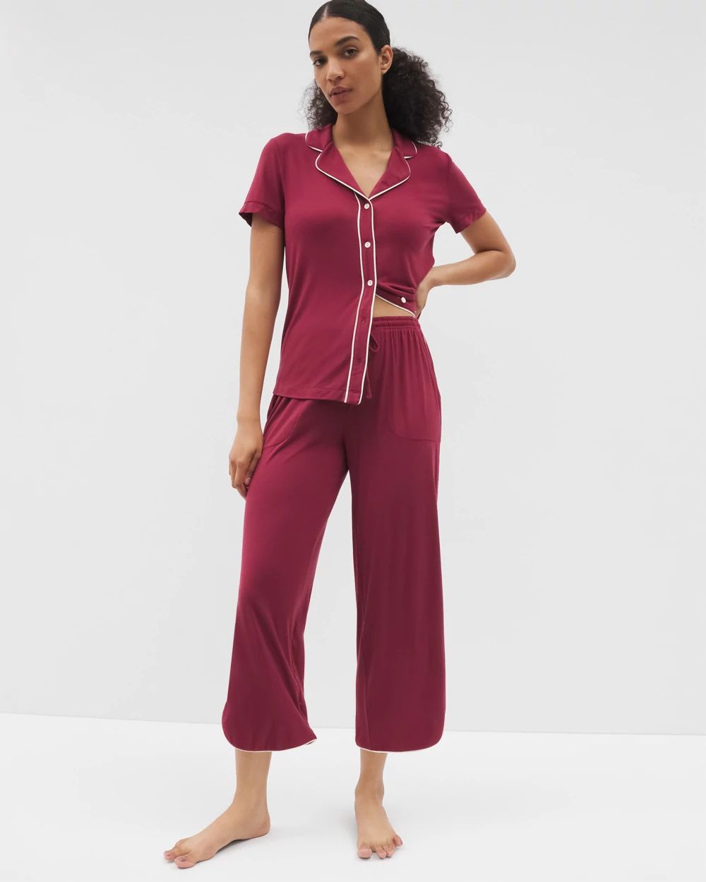 Cool Nights Solid Piped Crop Pajama Pant