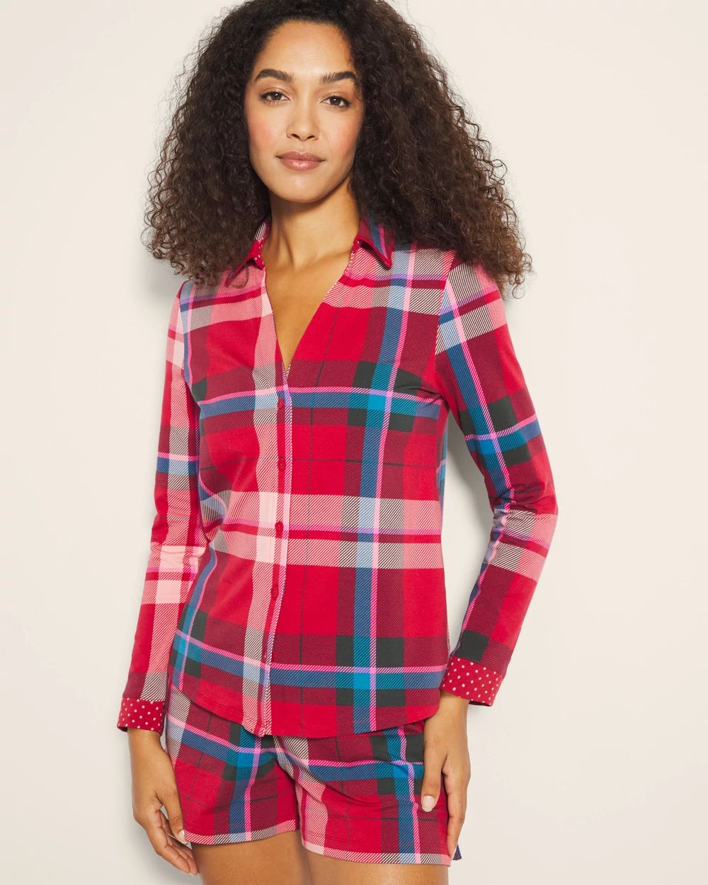 Long-Sleeve Notch Collar Pajama Top