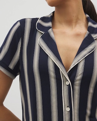 Piped Short Sleeve Notch Collar Pajama Top click to view larger image.