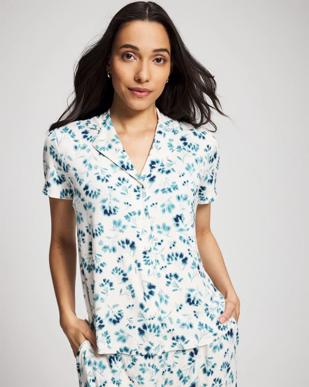 Cool Nights Short Sleeve Notch Collar Pajama Top