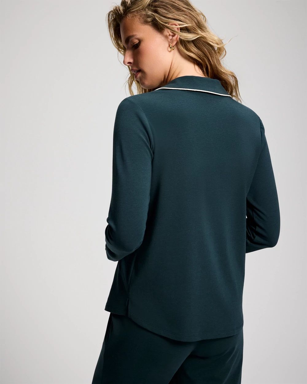 Long-Sleeve Notch Collar Pajama Top click to view larger image.