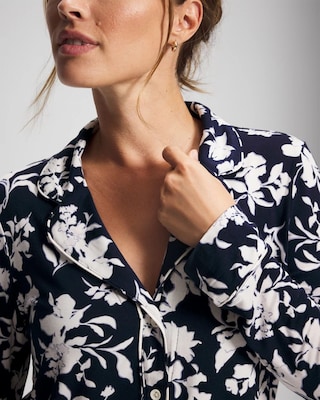 Long-Sleeve Printed Notch Collar Pajama Top click to view larger image.