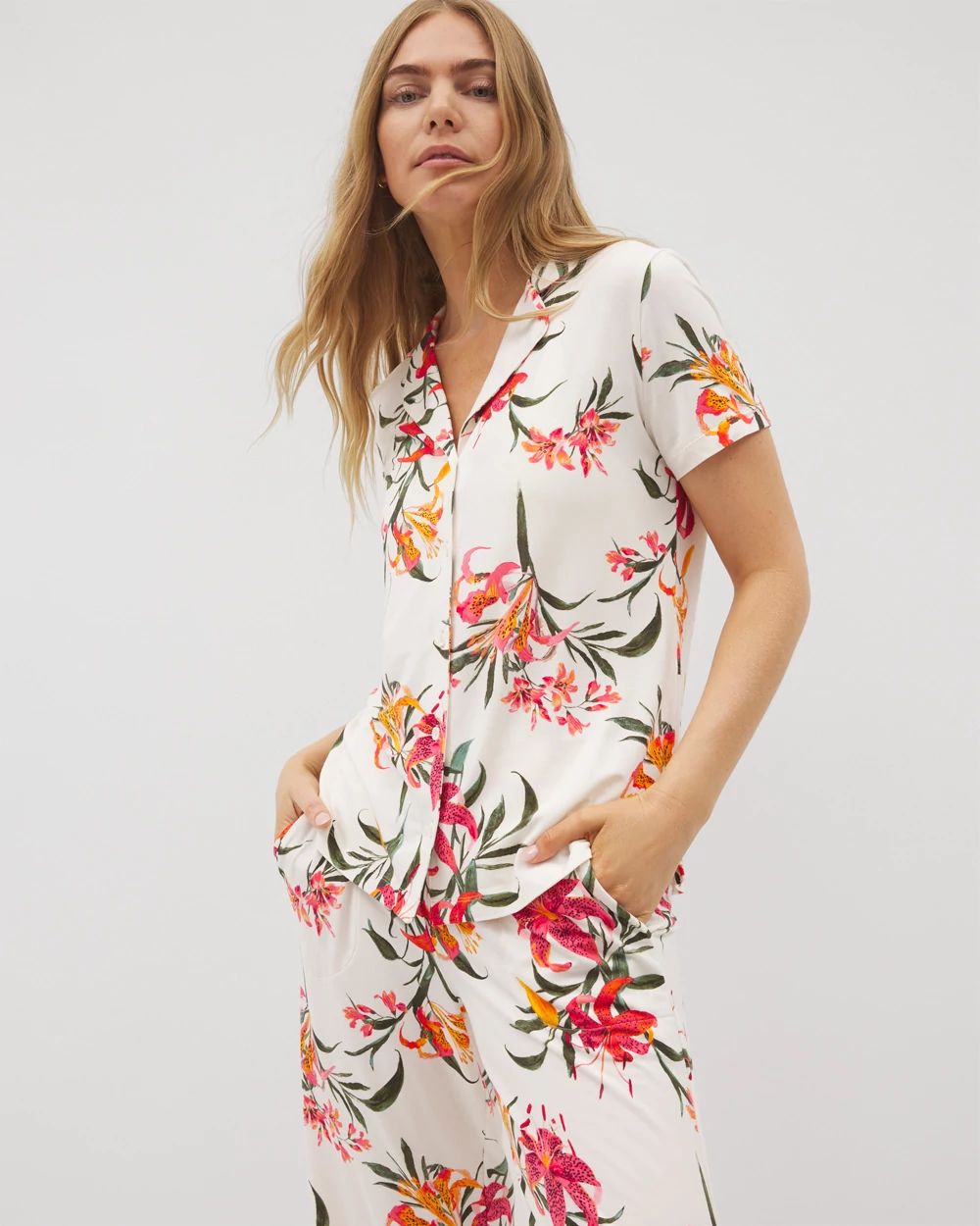 Cool Nights Short Sleeve Notch Collar Pajama Top