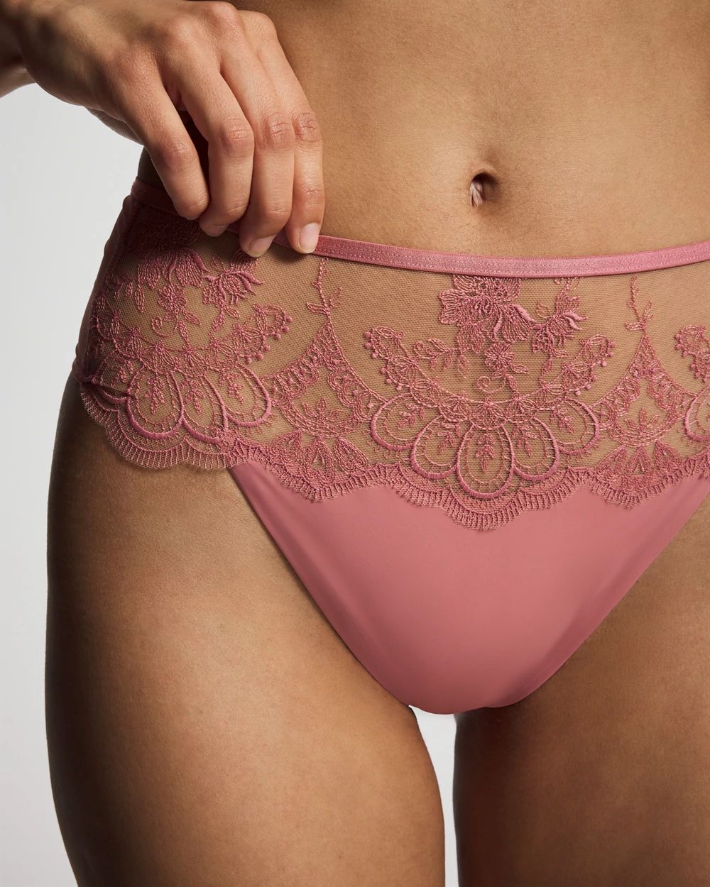 Tattoo Lace Embroidered High Waist Thong Panty click to view larger image.