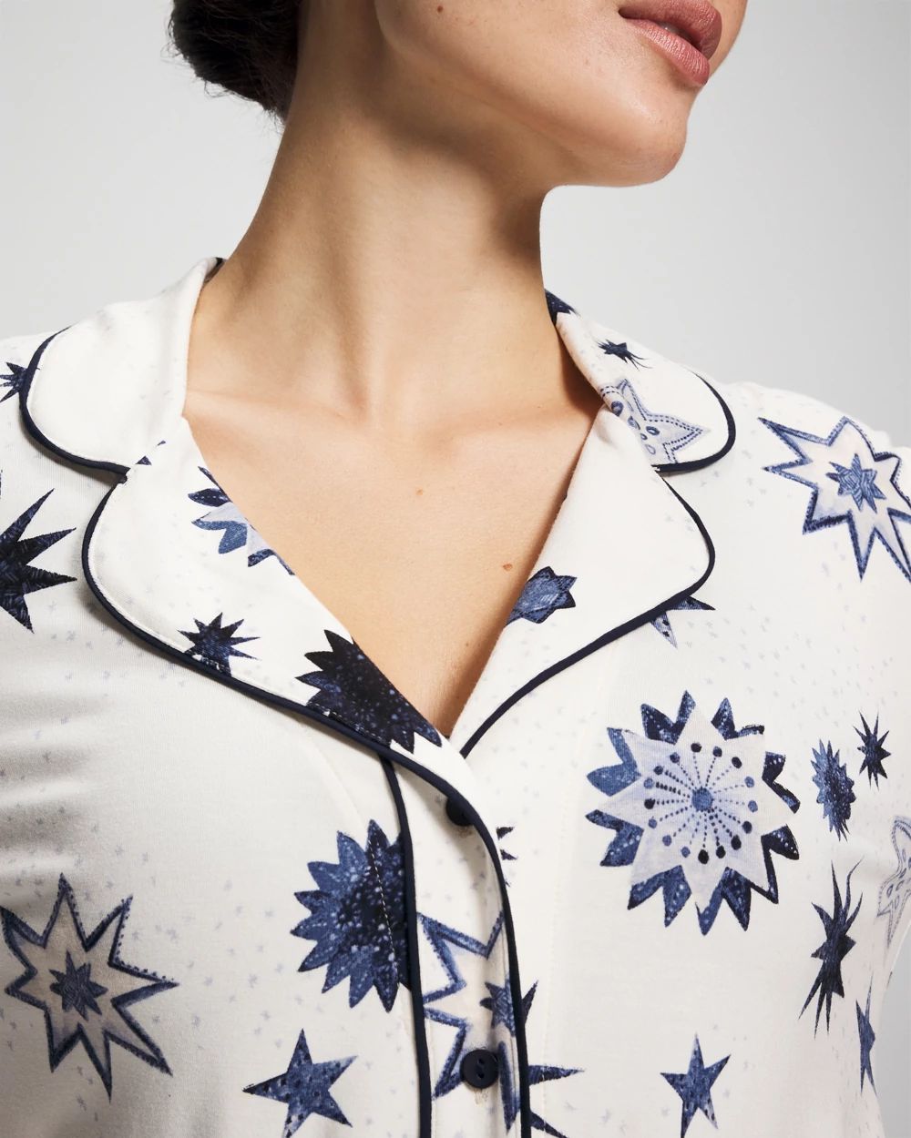 Cool Nights Long Sleeve Notch Collar with Piped Placket Pajama Top click to view larger image.