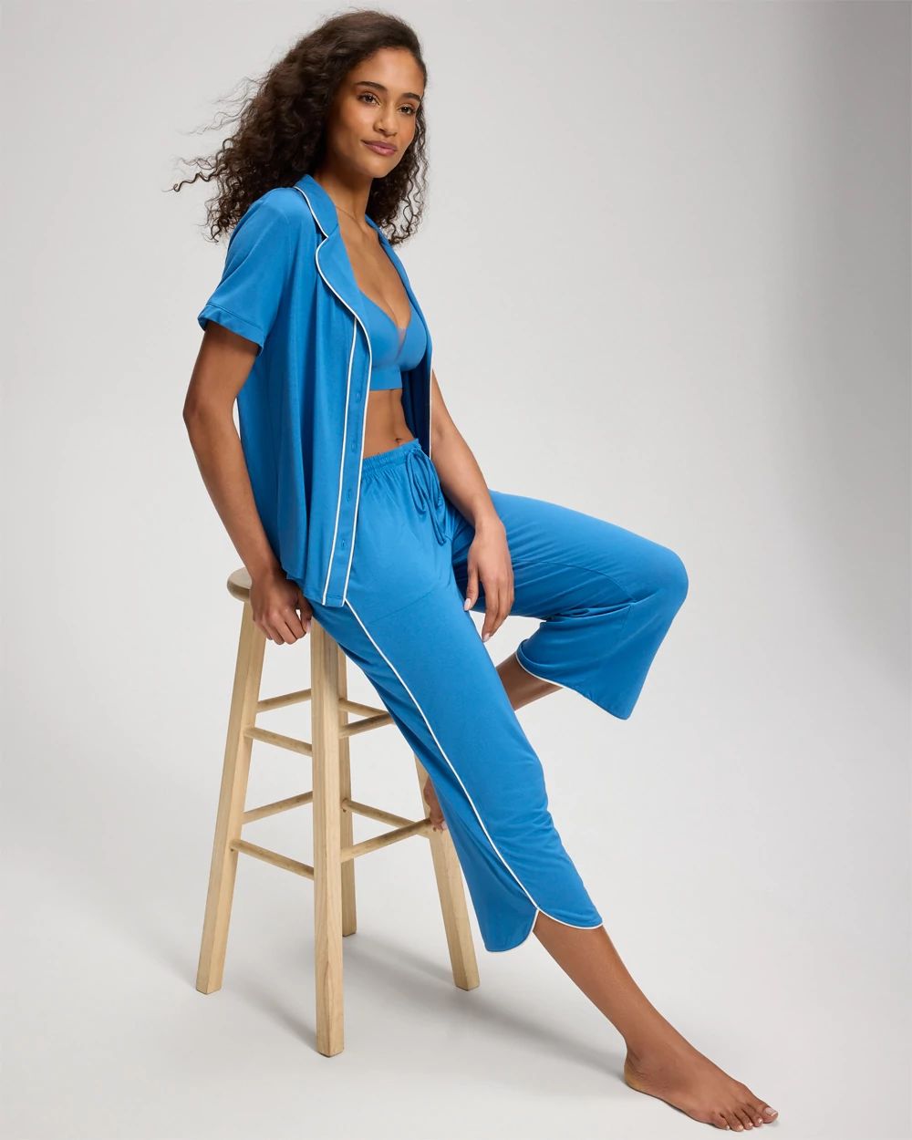 Cool Nights Solid Piped Crop Pajama Pant