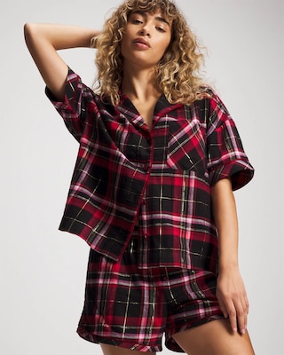 Short Sleeve Notch Collar Pajama Top