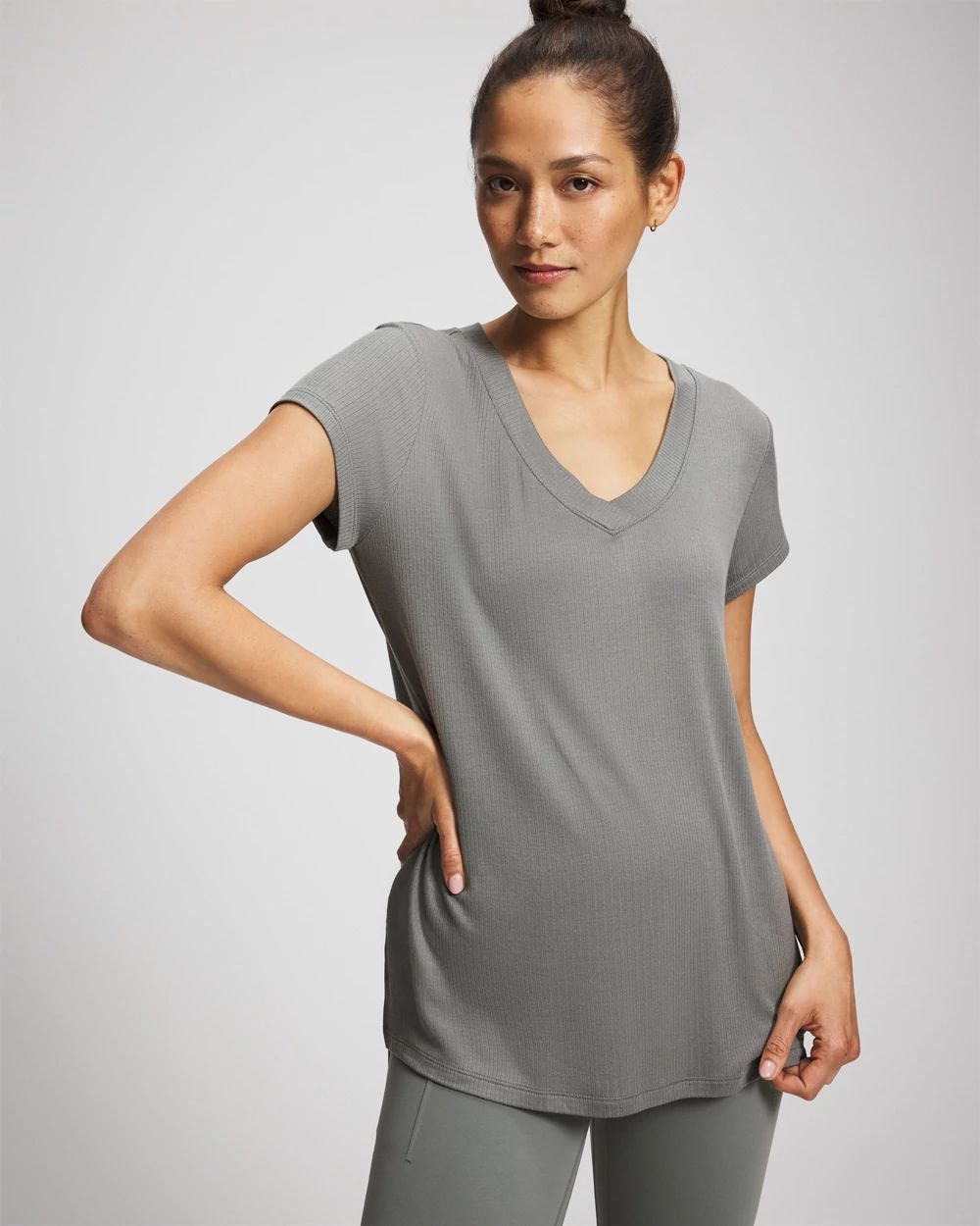 Rib Knit V-Neck Tee