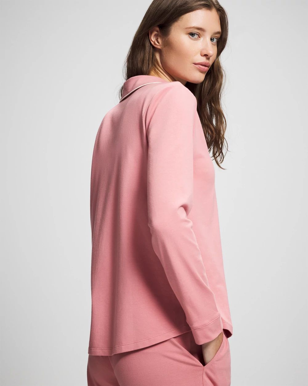 Long-Sleeve Notch Collar Pajama Top click to view larger image.