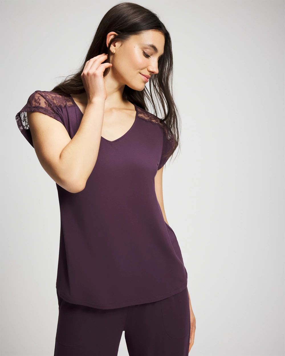 Cool Nights Short Sleeve Lace Pajama Tee