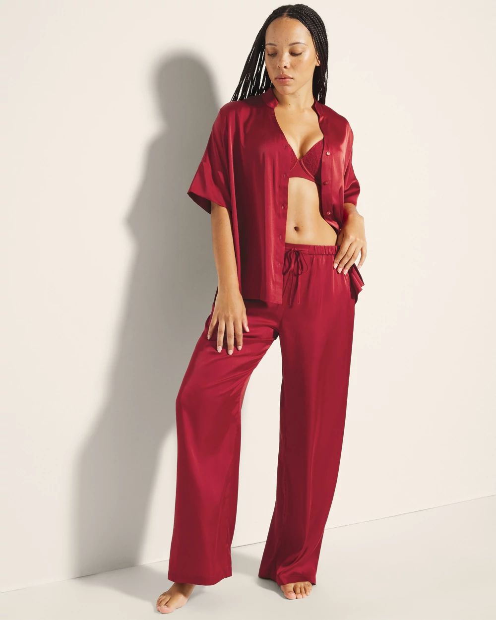 Satin Wide-Leg Pajama Pants