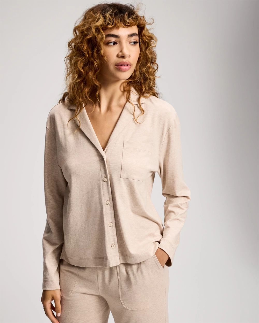Most Loved Cotton Long-Sleeve Notch Collar Pajama Top