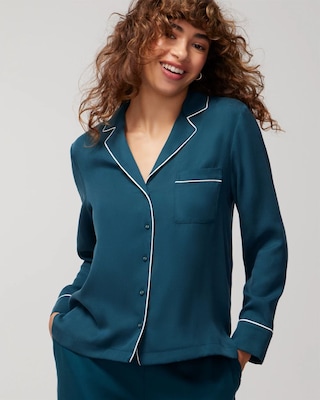 Long-Sleeve Notch Collar Pajama Top