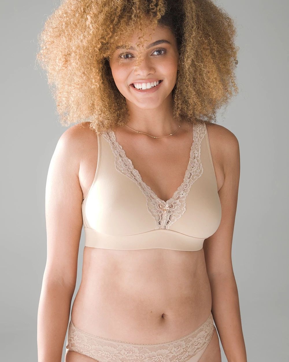 Wireless Plunge Lace Trim Bra