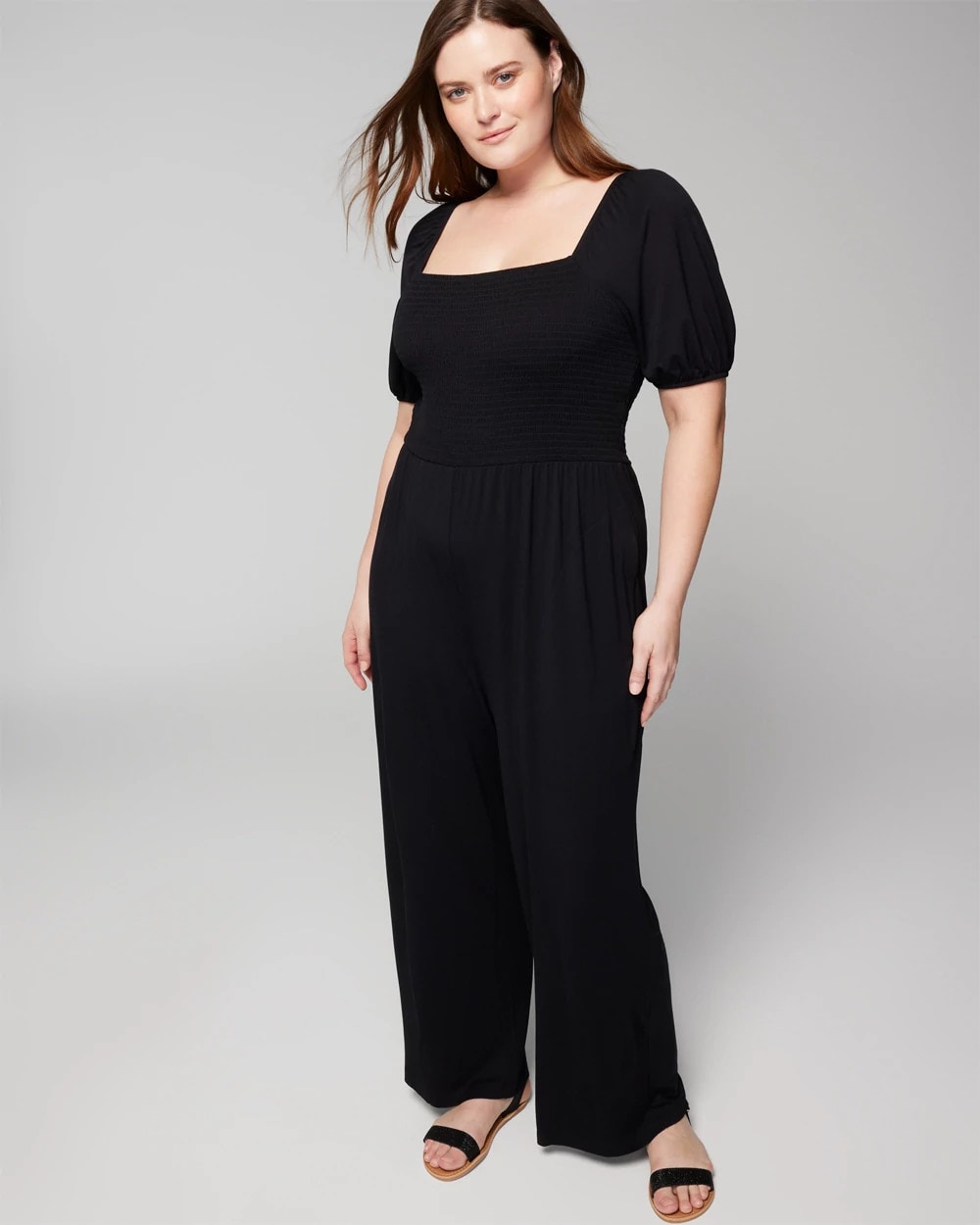 Smocked Wide-Leg Jumpsuit