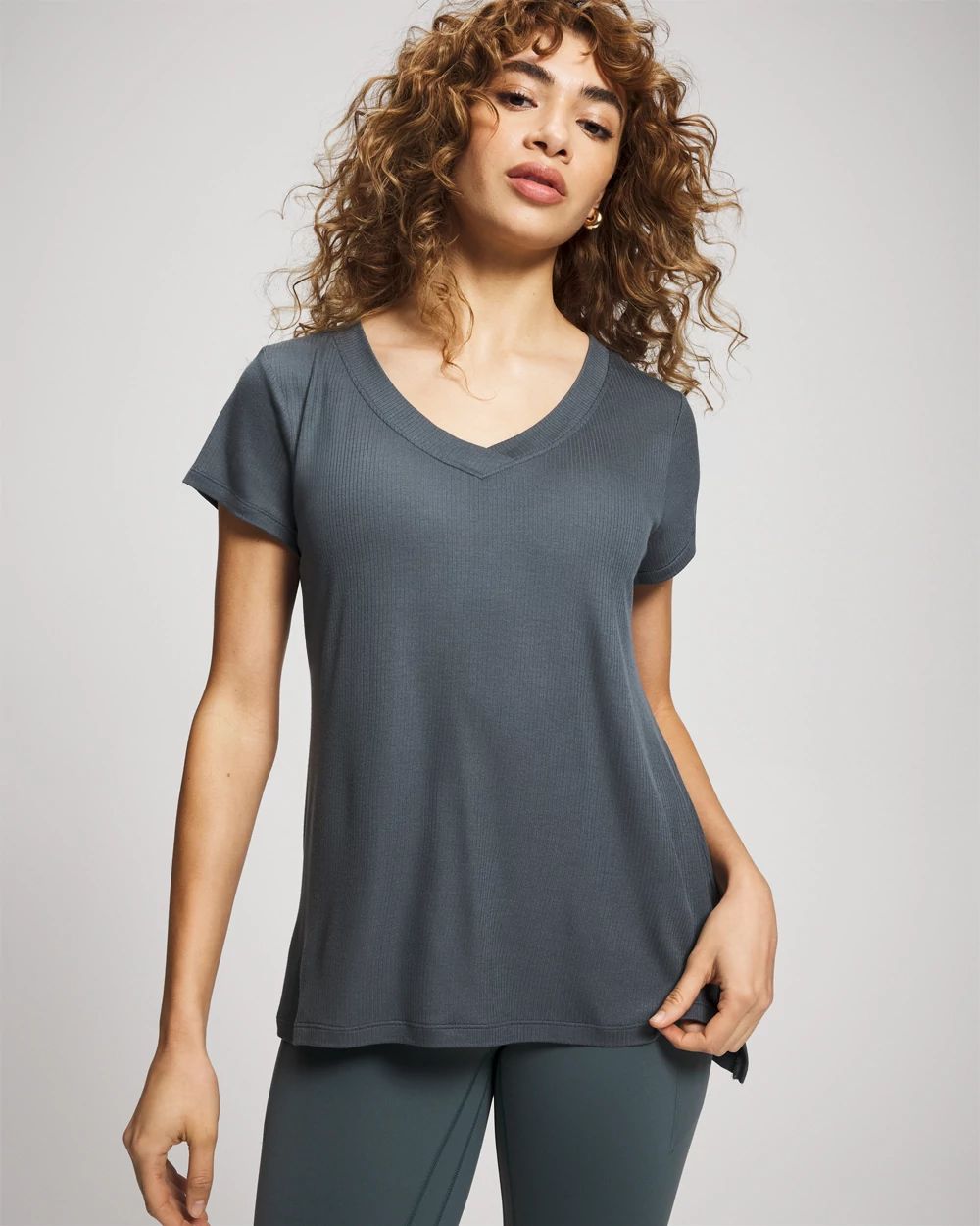 Rib Knit V-Neck Tee