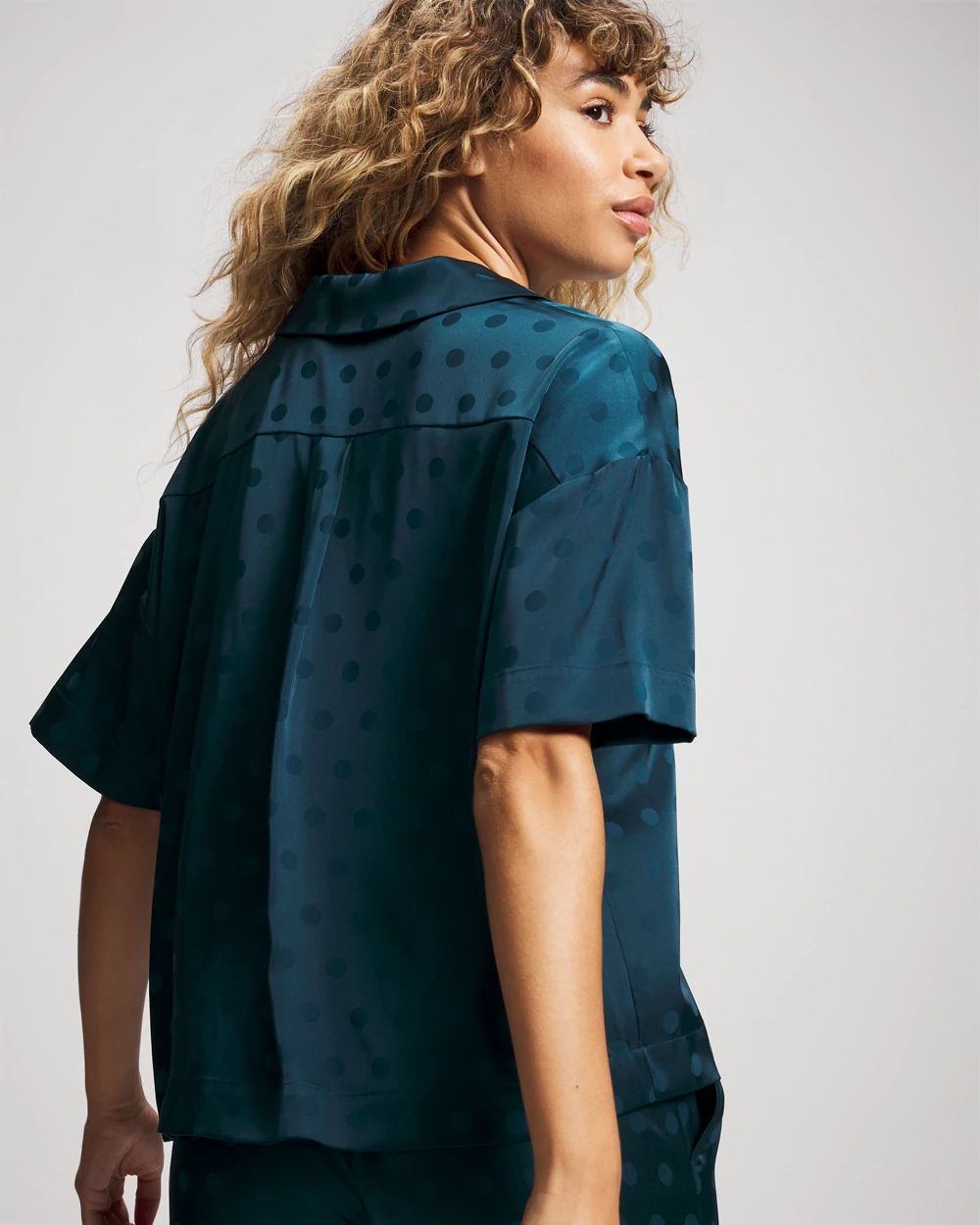 Satin Jacquard Dot Relaxed Notch Collar Pajama Top