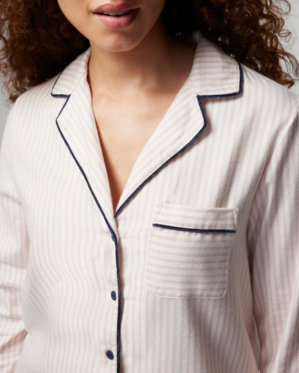 Long-Sleeve Notch Collar Pajama Top