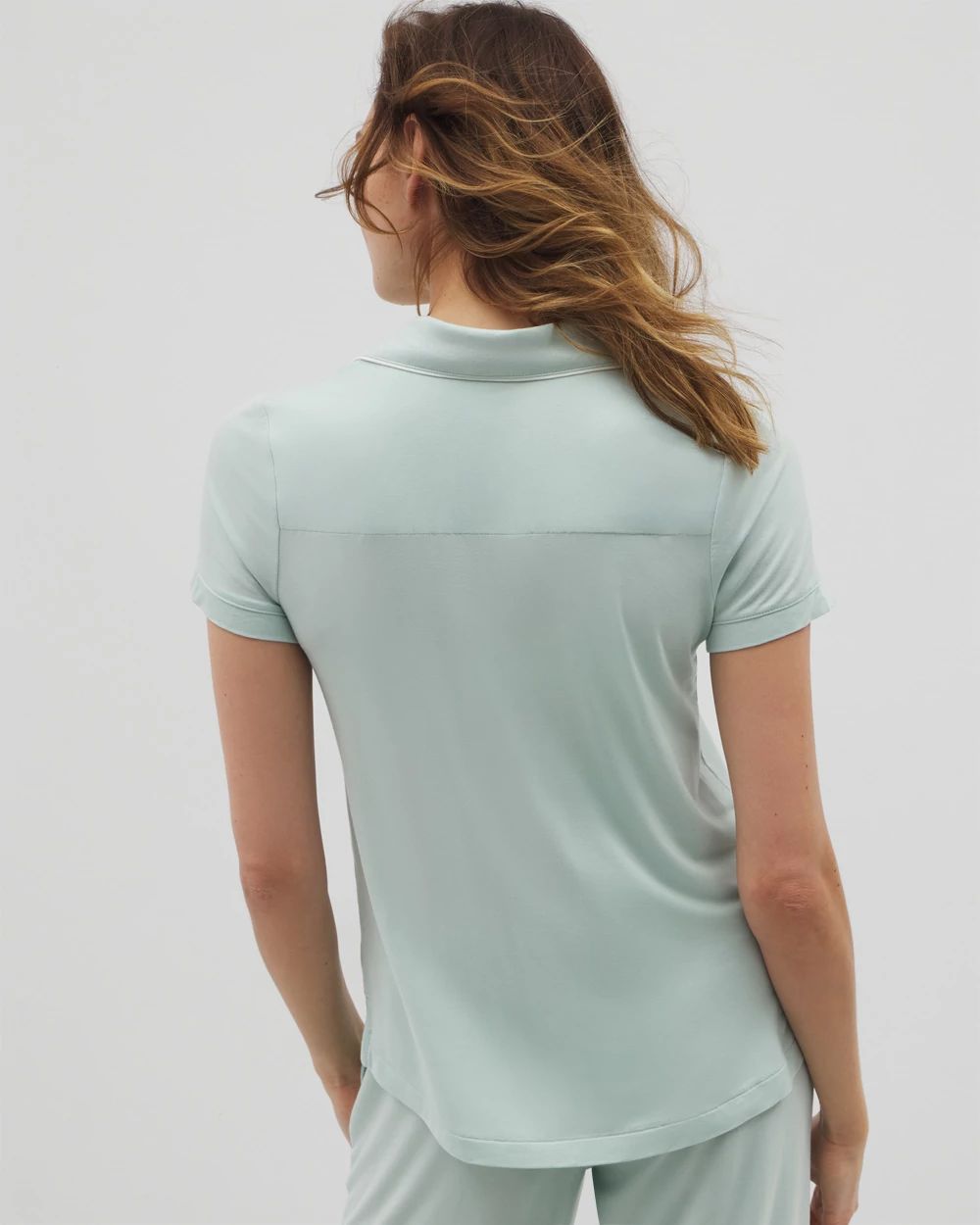 Cool Nights Solid Short Sleeve Notch Collar Pajama Top