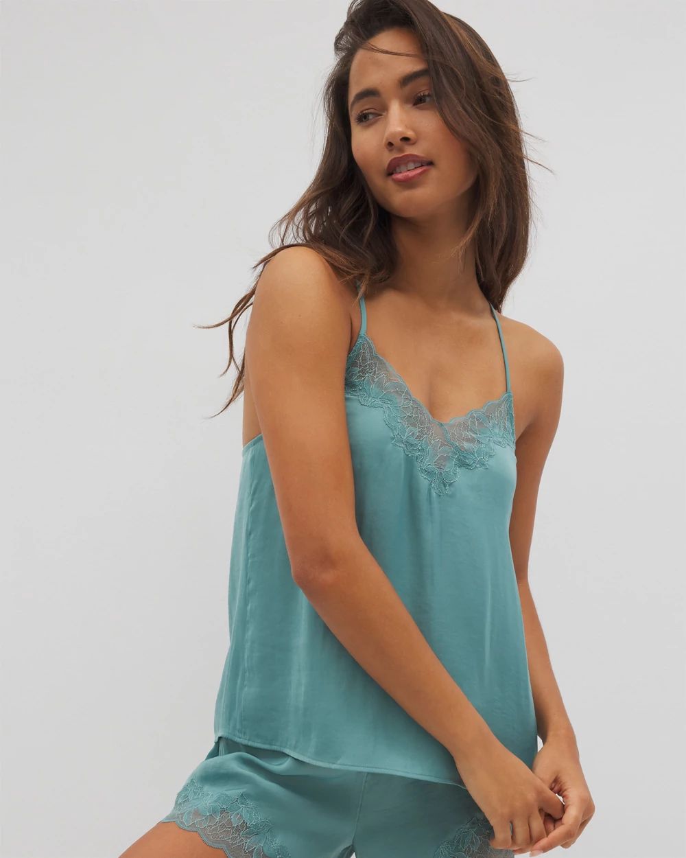 Crinkle Satin Lace Trim Pajama Cami