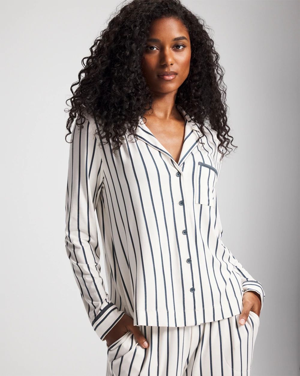 Cool Nights Long-Sleeve Notch Collar Pajama Top