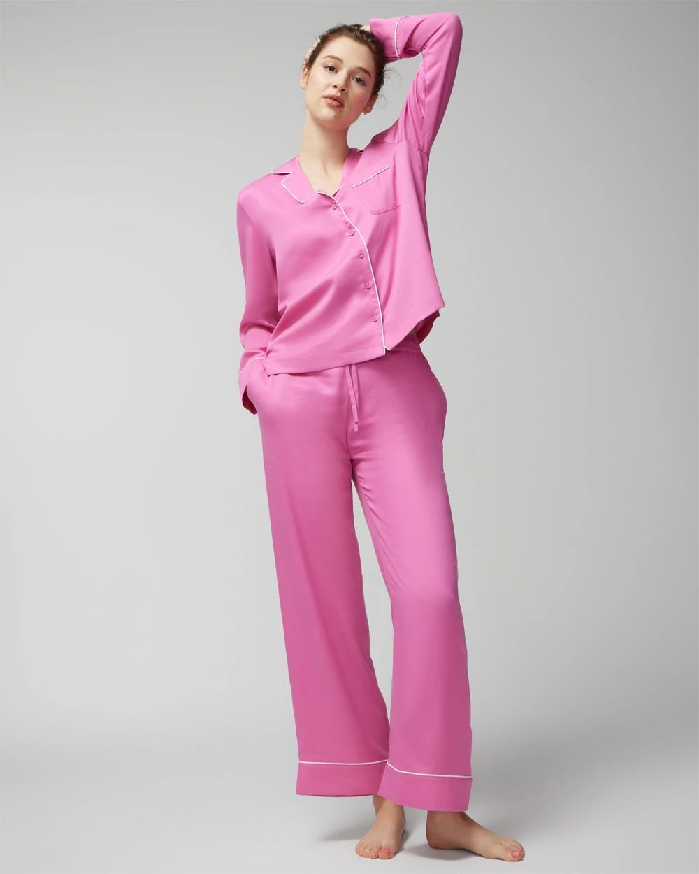 Long-Sleeve Notch Collar Pajama Top click to view larger image.