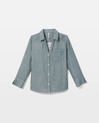 Cotton Gauze Long Sleeve Notch Collar Pajama Top click to view larger image.