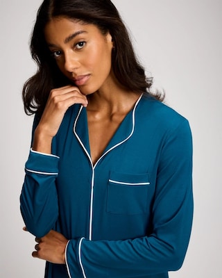 Piped Long-Sleeve Sleepshirt click to view larger image.