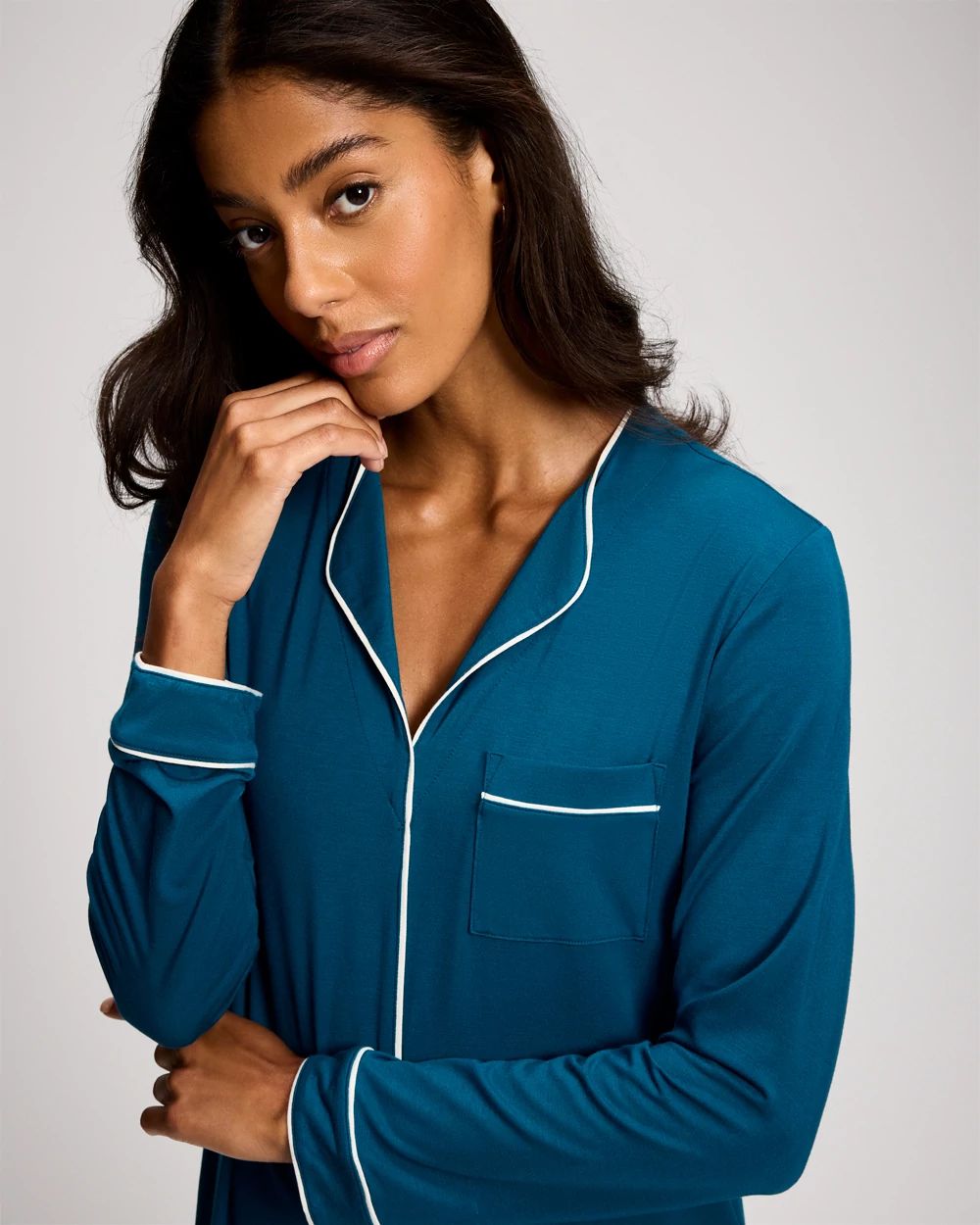 Piped Long-Sleeve Sleepshirt click to view larger image.