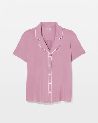 Piped Short Sleeve Notch Collar Pajama Top click to view larger image.