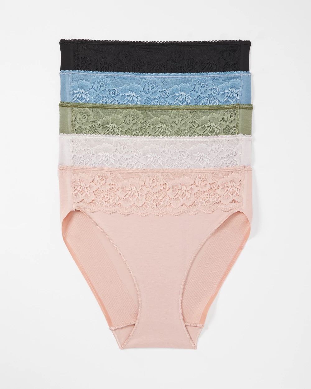 Vanishing Edge Cotton Blend High-Leg Panty with Lace 5 Pack